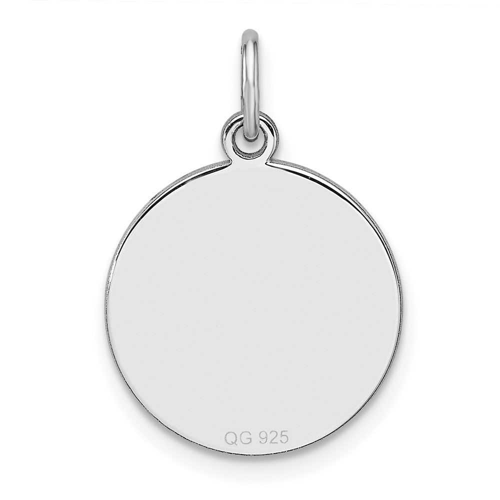 Sterling Silver Rhodium Plated Eng. Rnd Polish Front / Back Disc Charm
