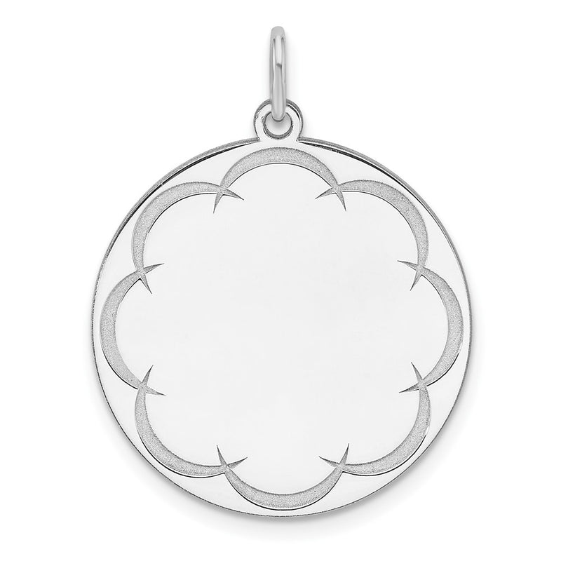 Sterling Silver Rhodium Plated Eng. Rnd Polish Front/satin Back Disc Charm