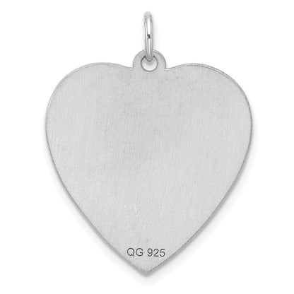Sterling Silver Rh-Plt Engraveable Heart Polished Front/satin Back Disc Charm