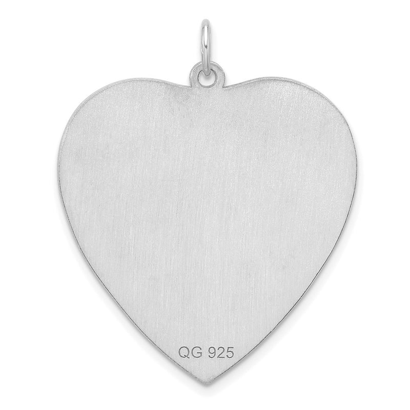 Sterling Silver Rh-Plt Engraveable Heart Polished Front/satin Back Disc Charm