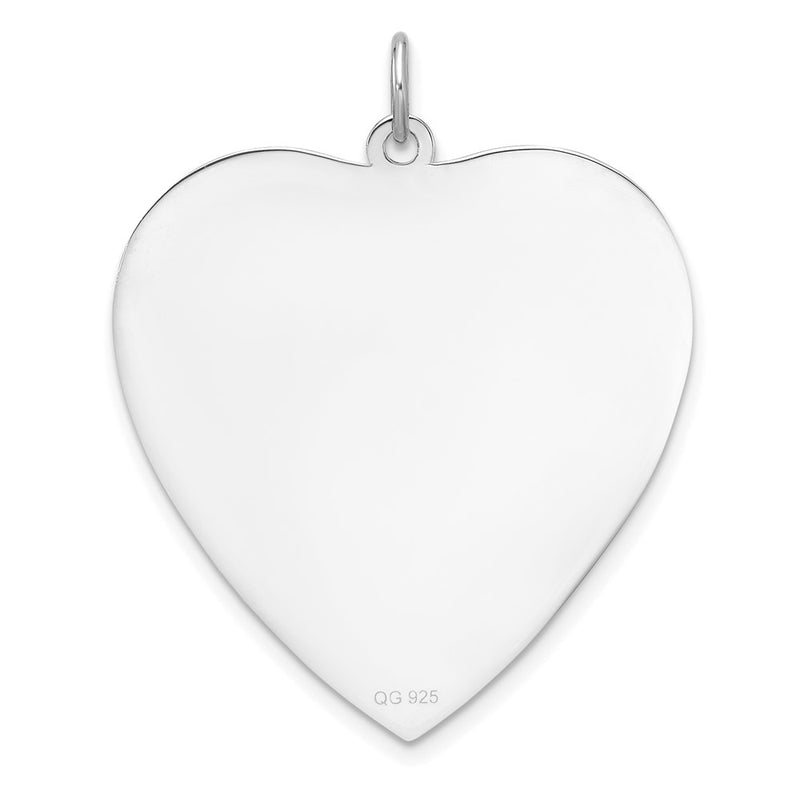 Sterling Silver Rh-Plt Engraveable Heart Polished Front/back Disc Charm