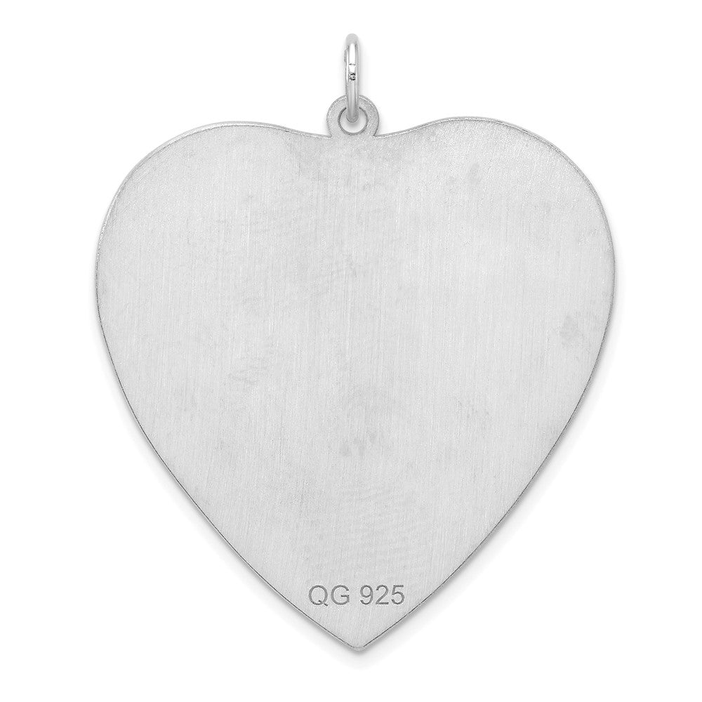 Sterling Silver Rh-Plt Engraveable Heart Polished Front/satin Back Disc Charm