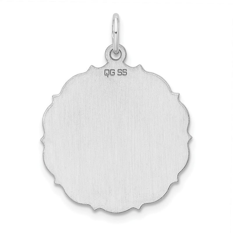 Sterling Silver Rh-Plt Engraveable Polished Front/satin Back Disc Charm