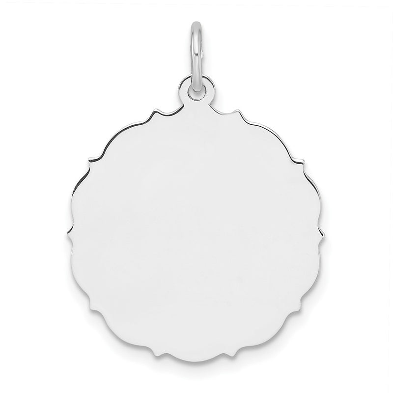Sterling Silver Rh-Plt Engraveable Polished Front/satin Back Disc Charm