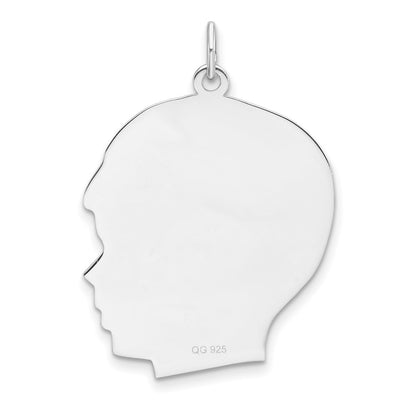 Sterling Silver Rh-Plt Engravable Boy Disc Charm Polish on Front/back
