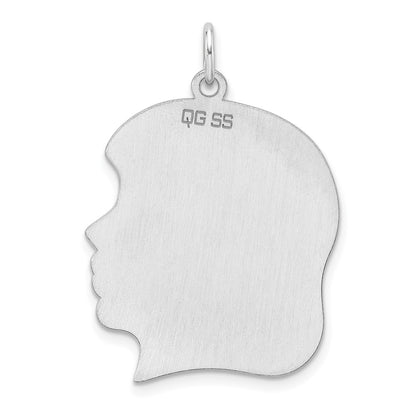 Sterling Silver Rh-Plt Engravable Girl Polished Front/satin Back Disc Charm