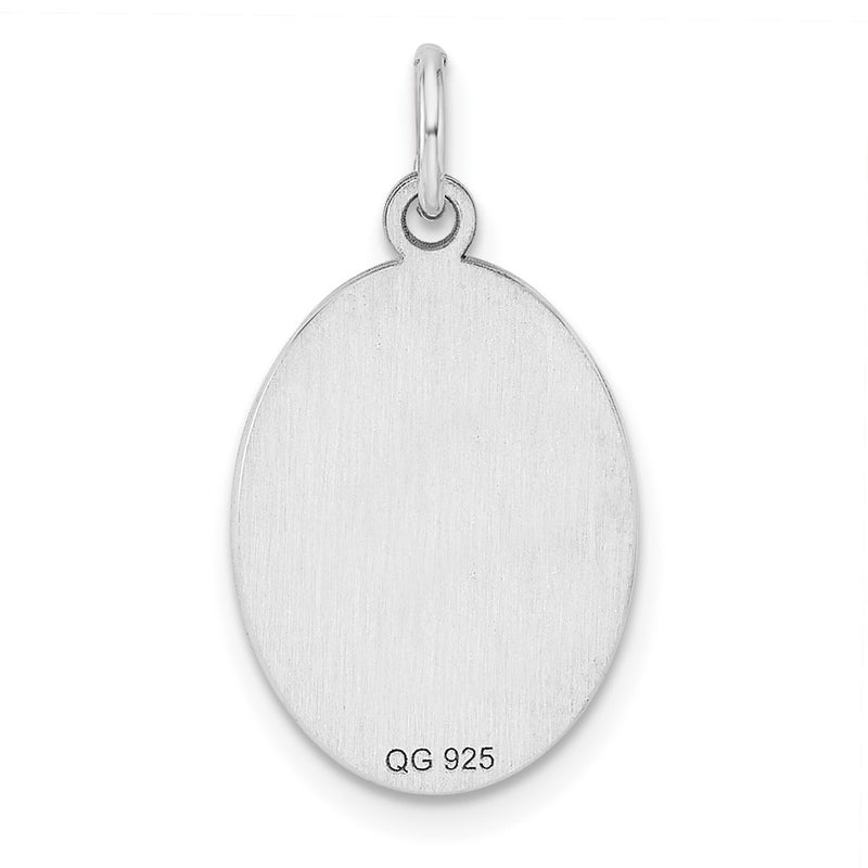 Sterl Silver Rh-Plt Engraveable Oval Polished Front/satin Back Disc Charm