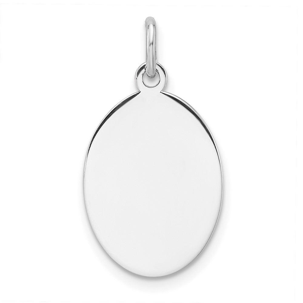 Sterl Silver Rh-Plt Engraveable Oval Polished Front/satin Back Disc Charm