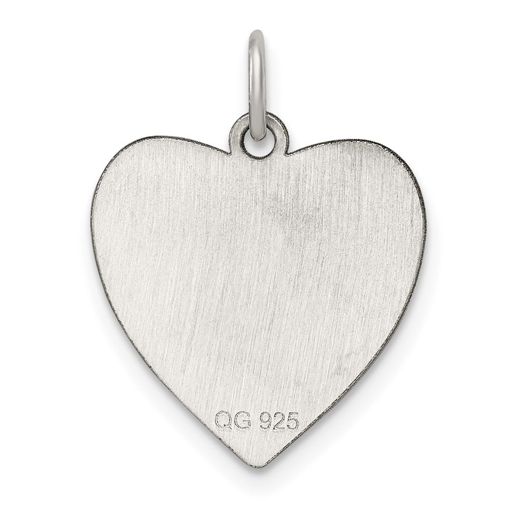 Sterling Silver Rh-Plt Engraveable Heart Polished Front/satin Back Disc Charm