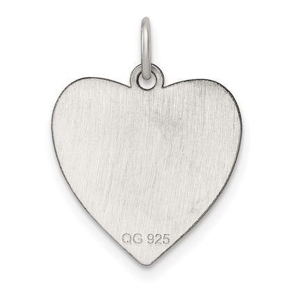 Sterling Silver Rh-Plt Engraveable Heart Polished Front/satin Back Disc Charm
