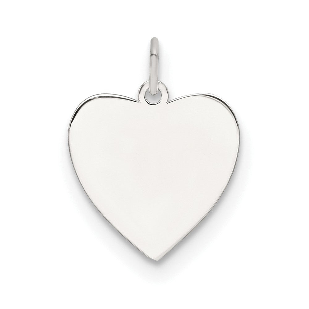 Sterling Silver Rh-Plt Engraveable Heart Polished Front/satin Back Disc Charm