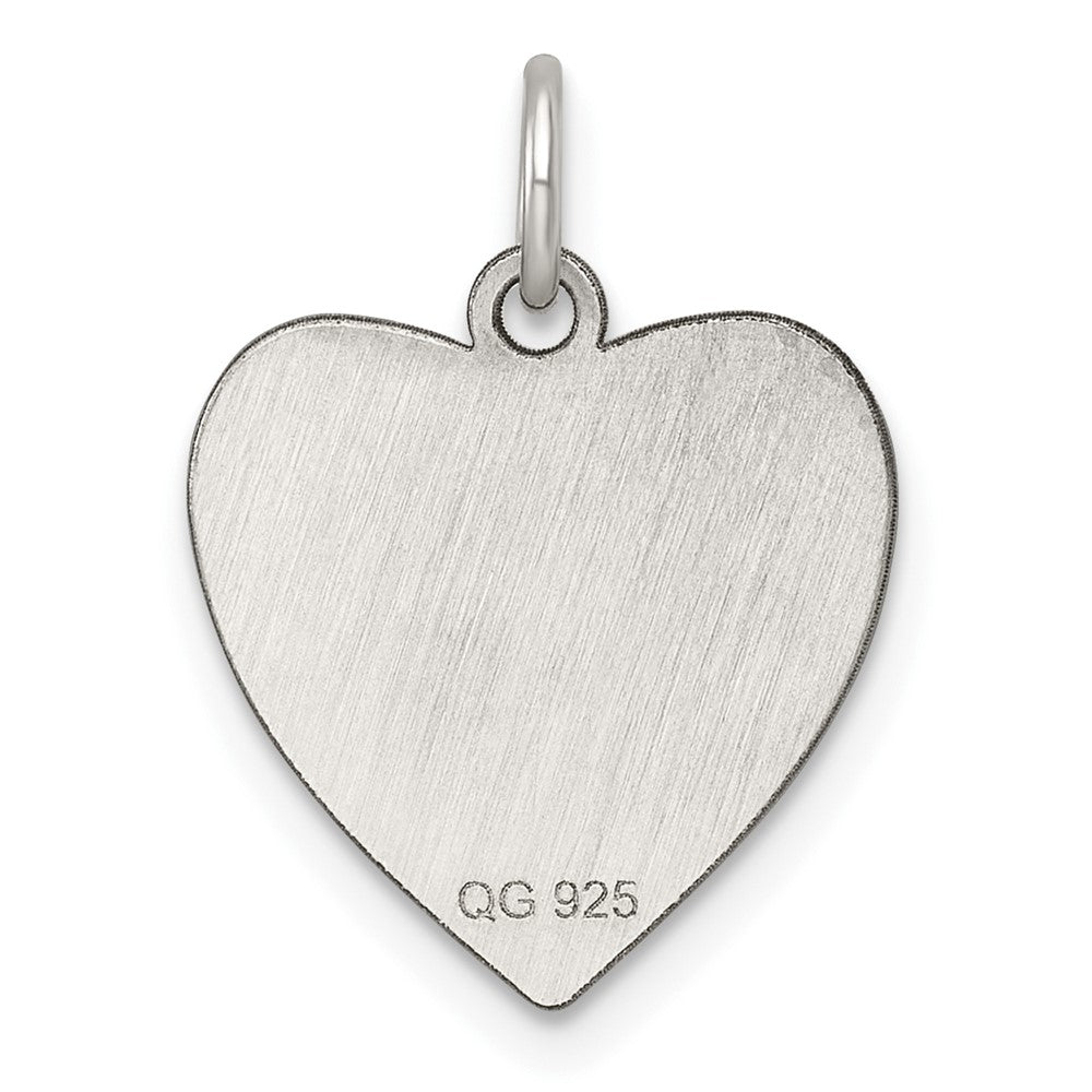 Sterling Silver Rh-Plt Engraveable Heart Polished Front/satin Back Disc Charm