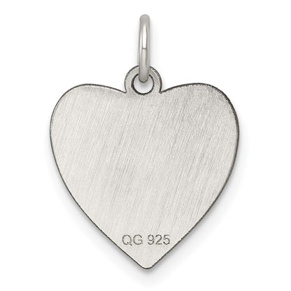 Sterling Silver Rh-Plt Engraveable Heart Polished Front/satin Back Disc Charm