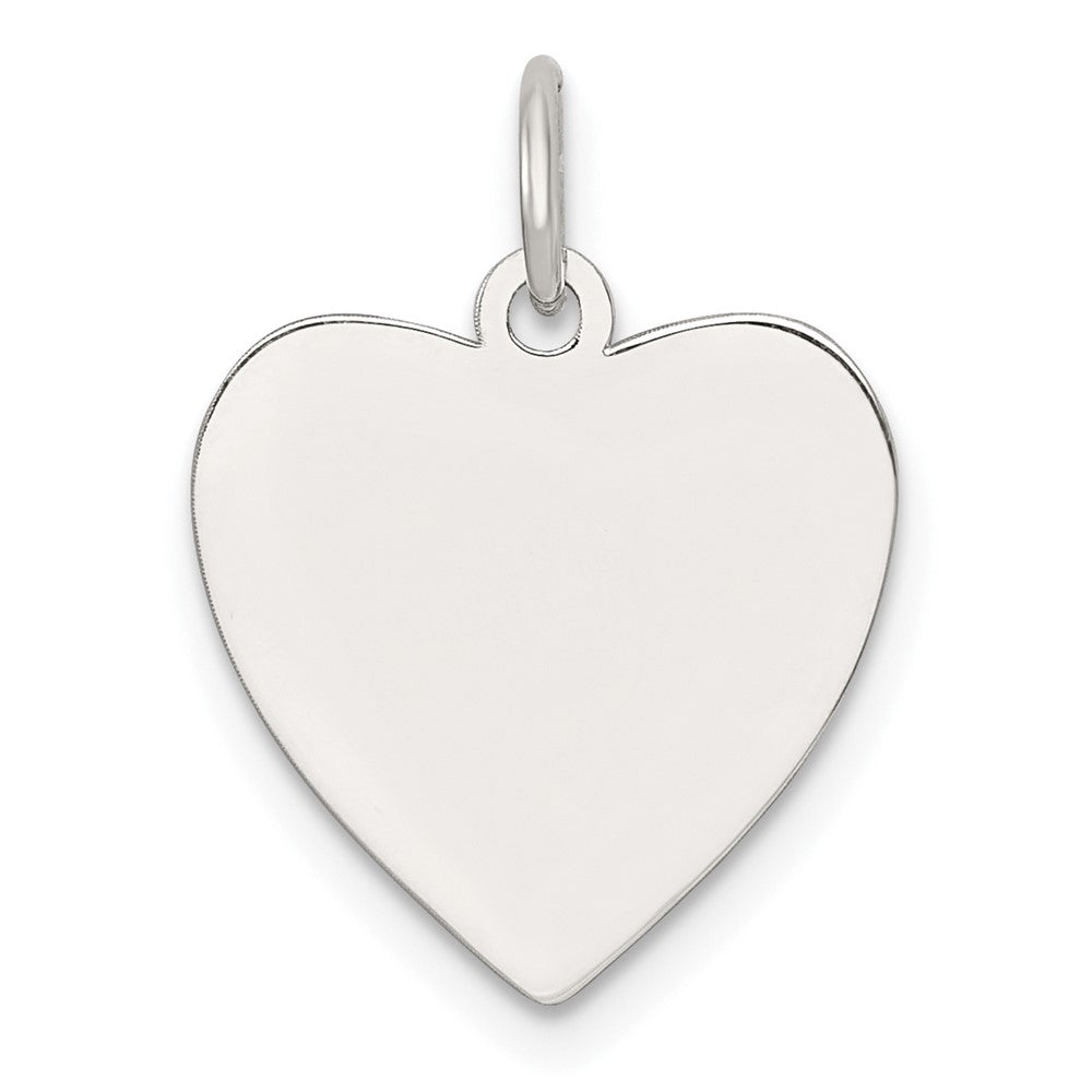 Sterling Silver Rh-Plt Engraveable Heart Polished Front/satin Back Disc Charm