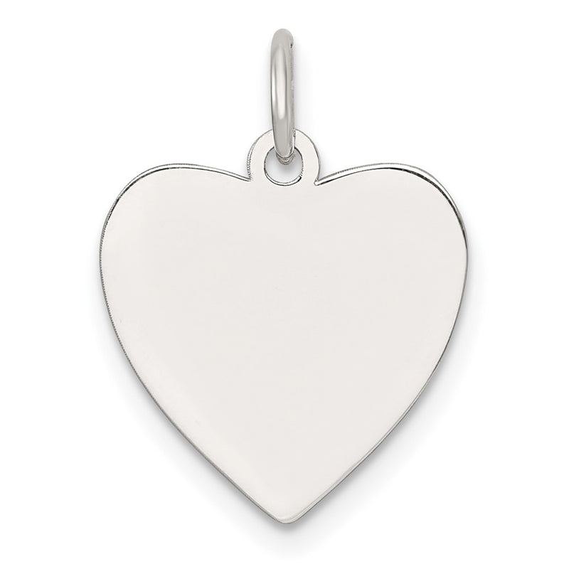 Sterling Silver Rh-Plt Engraveable Heart Polished Front/satin Back Disc Charm