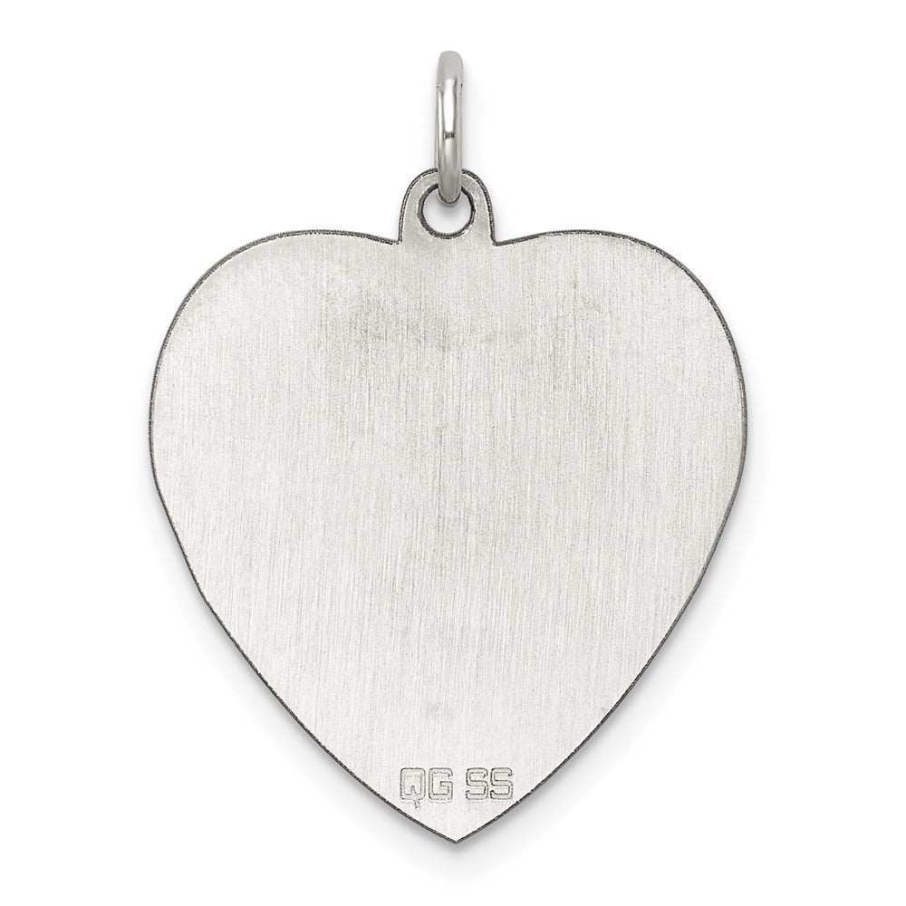 Sterling Silver Rh-Plt Engraveable Heart Polished Front/satin Back Disc Charm