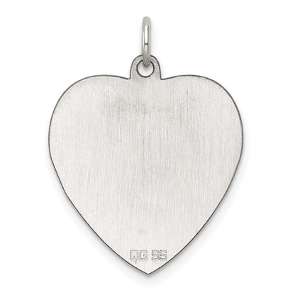 Sterling Silver Rh-Plt Engraveable Heart Polished Front/satin Back Disc Charm