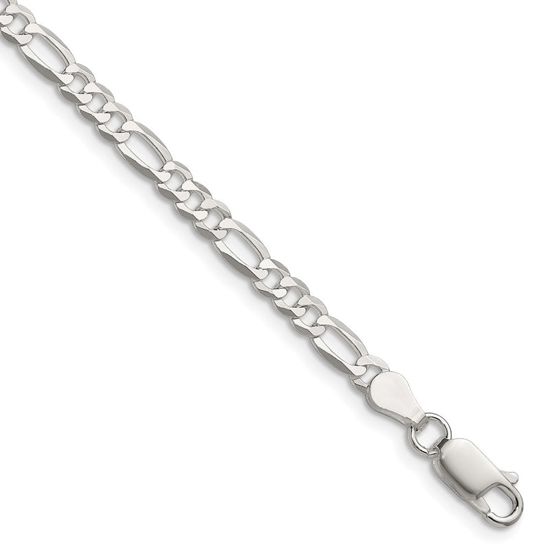 Sterling Silver 4.0mm Lightweight Flat Figaro Chain Anklet