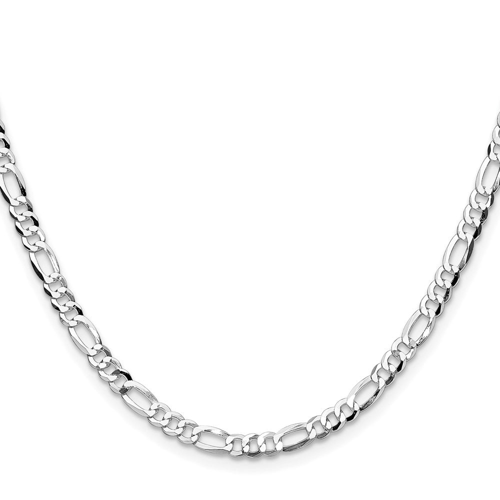 Sterling Silver Rhodium-Plated 4.0mm Lightweight Flat Figaro Chain Necklace