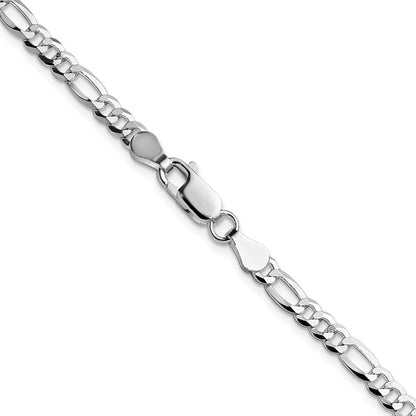 Sterling Silver Rhodium-Plated 4.0mm Lightweight Flat Figaro Chain Necklace