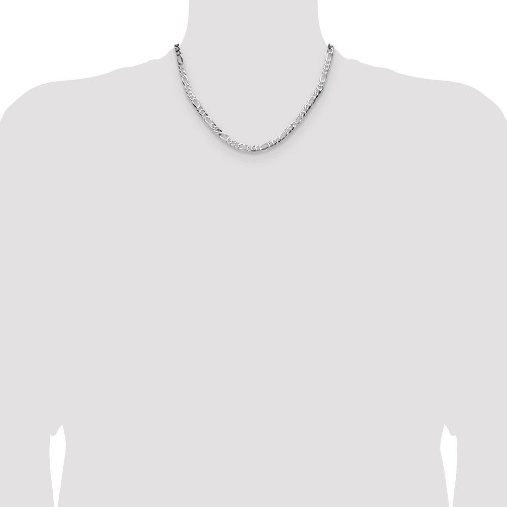 Sterling Silver Rhodium-Plated 4.0mm Lightweight Flat Figaro Chain Necklace