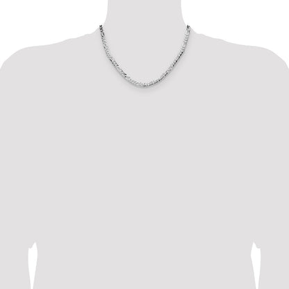 Sterling Silver Rhodium-Plated 4.0mm Lightweight Flat Figaro Chain Necklace
