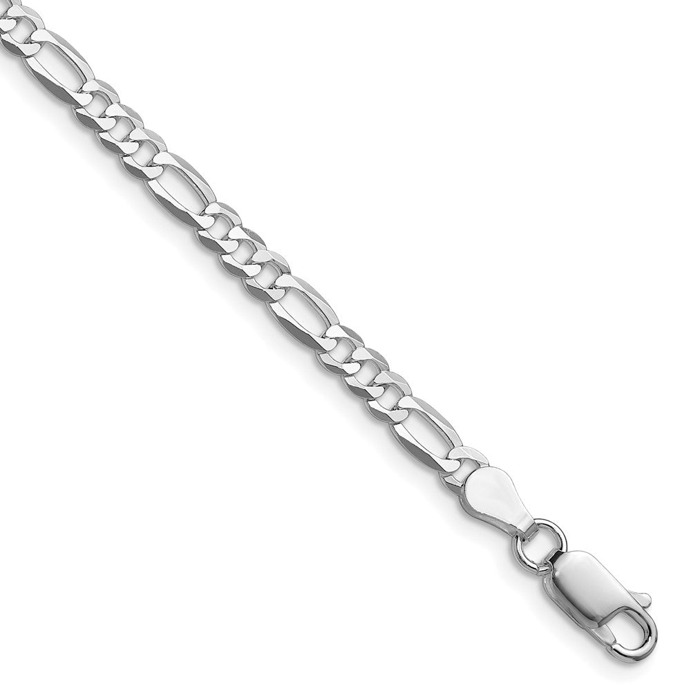 Sterling Silver Rhodium-plated 4.0mm Lightweight Flat Figaro Chain Bracelet