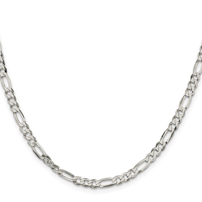 22 Inch Sterling Silver 4.5mm Lightweight Flat Figaro Chain Necklace