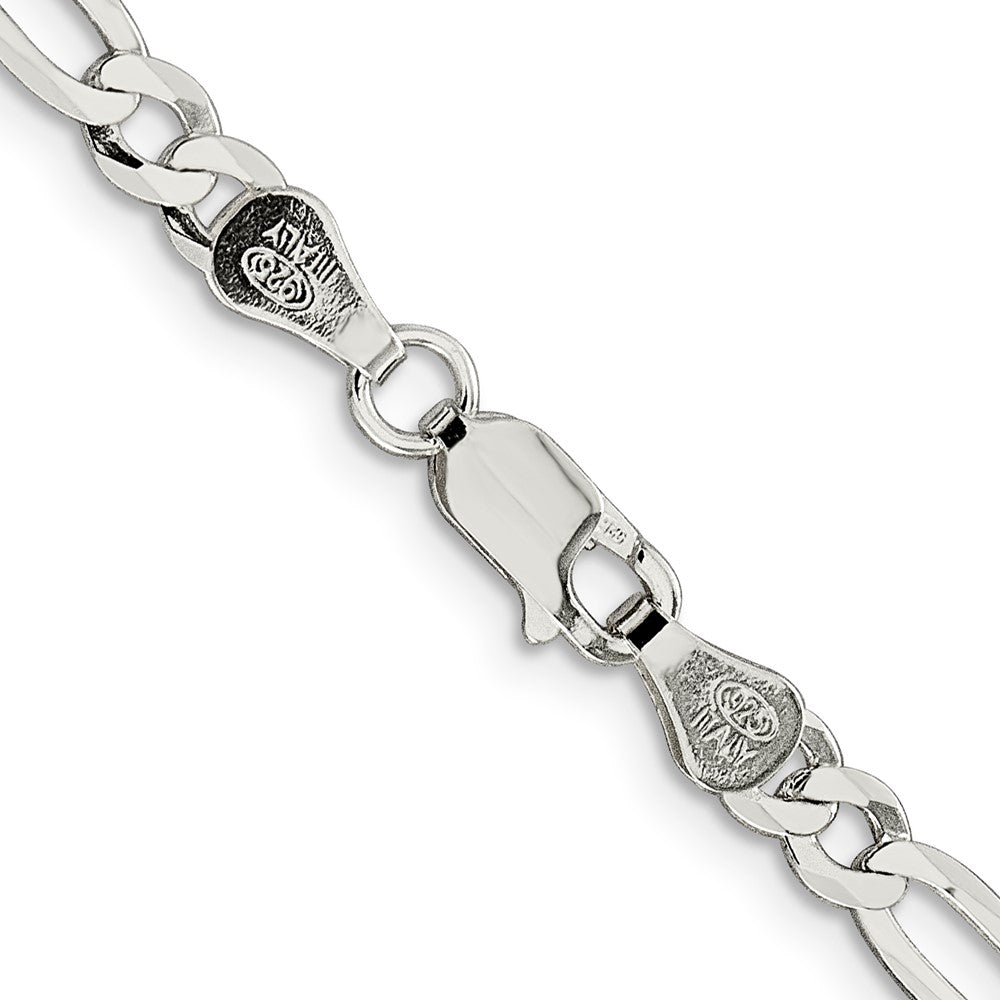 22 Inch Sterling Silver 4.5mm Lightweight Flat Figaro Chain Necklace