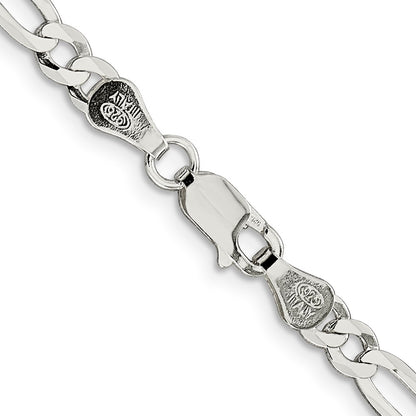 22 Inch Sterling Silver 4.5mm Lightweight Flat Figaro Chain Necklace