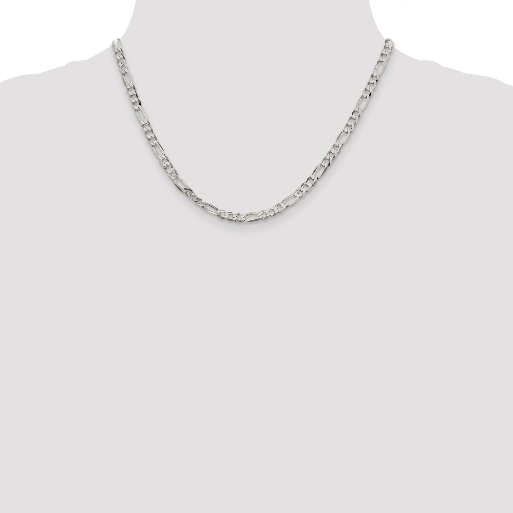 18 Inch Sterling Silver 4.5mm Lightweight Flat Figaro Chain