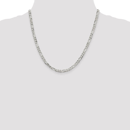 20 Inch Sterling Silver 4.5mm Lightweight Flat Figaro Chain