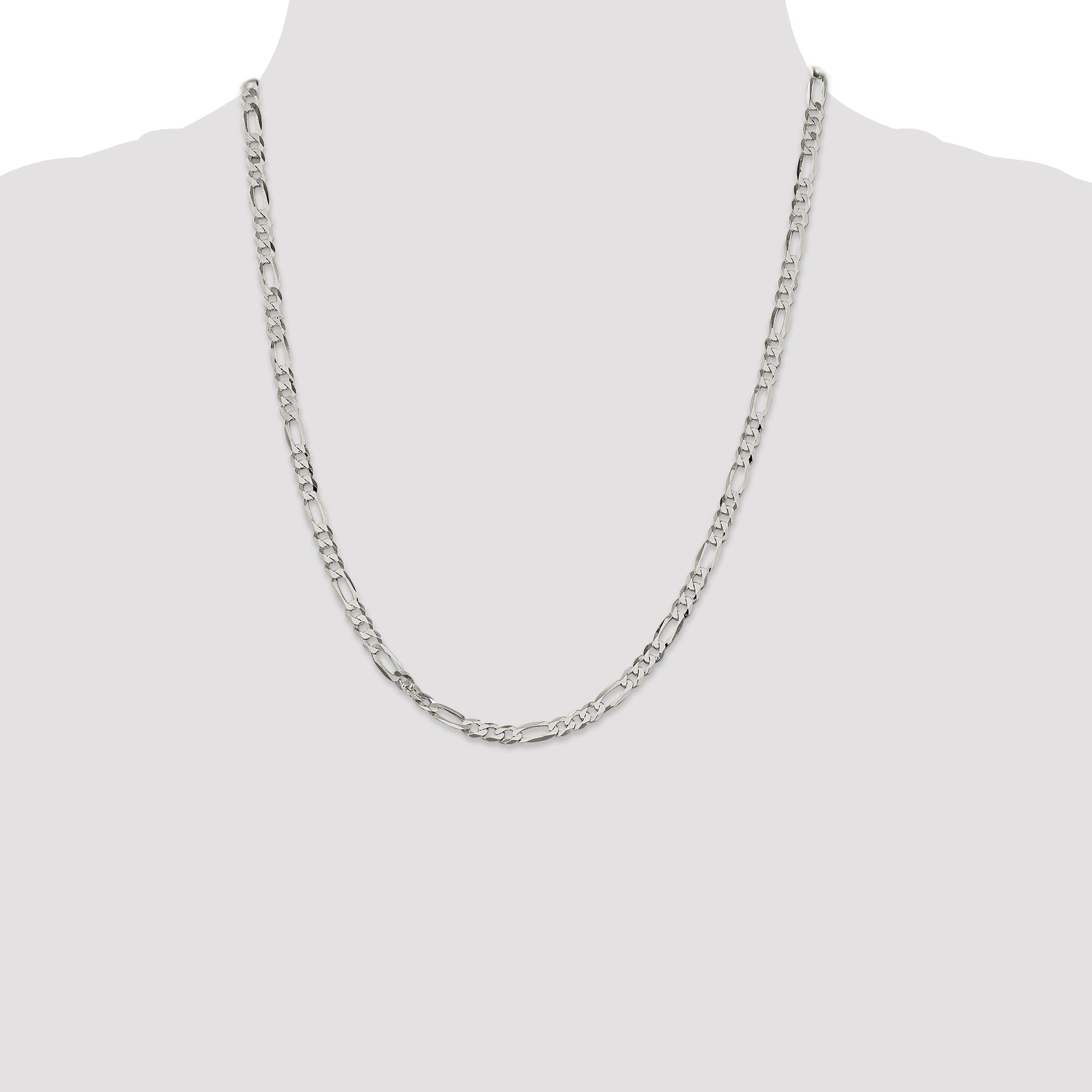 22 Inch Sterling Silver 4.5mm Lightweight Flat Figaro Chain