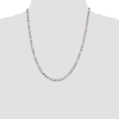 22 Inch Sterling Silver 4.5mm Lightweight Flat Figaro Chain