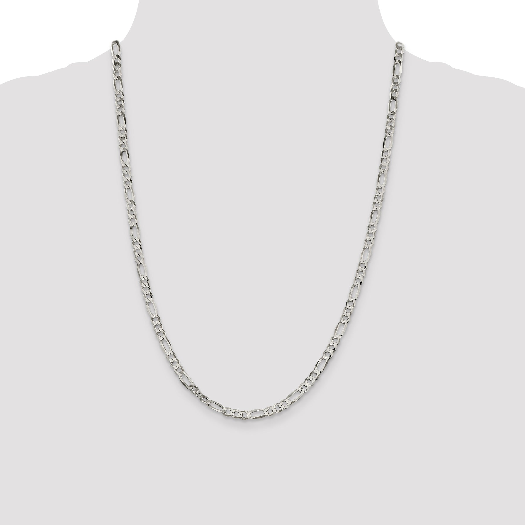 24 Inch Sterling Silver 4.5mm Lightweight Flat Figaro Chain