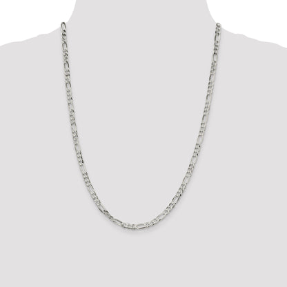 24 Inch Sterling Silver 4.5mm Lightweight Flat Figaro Chain