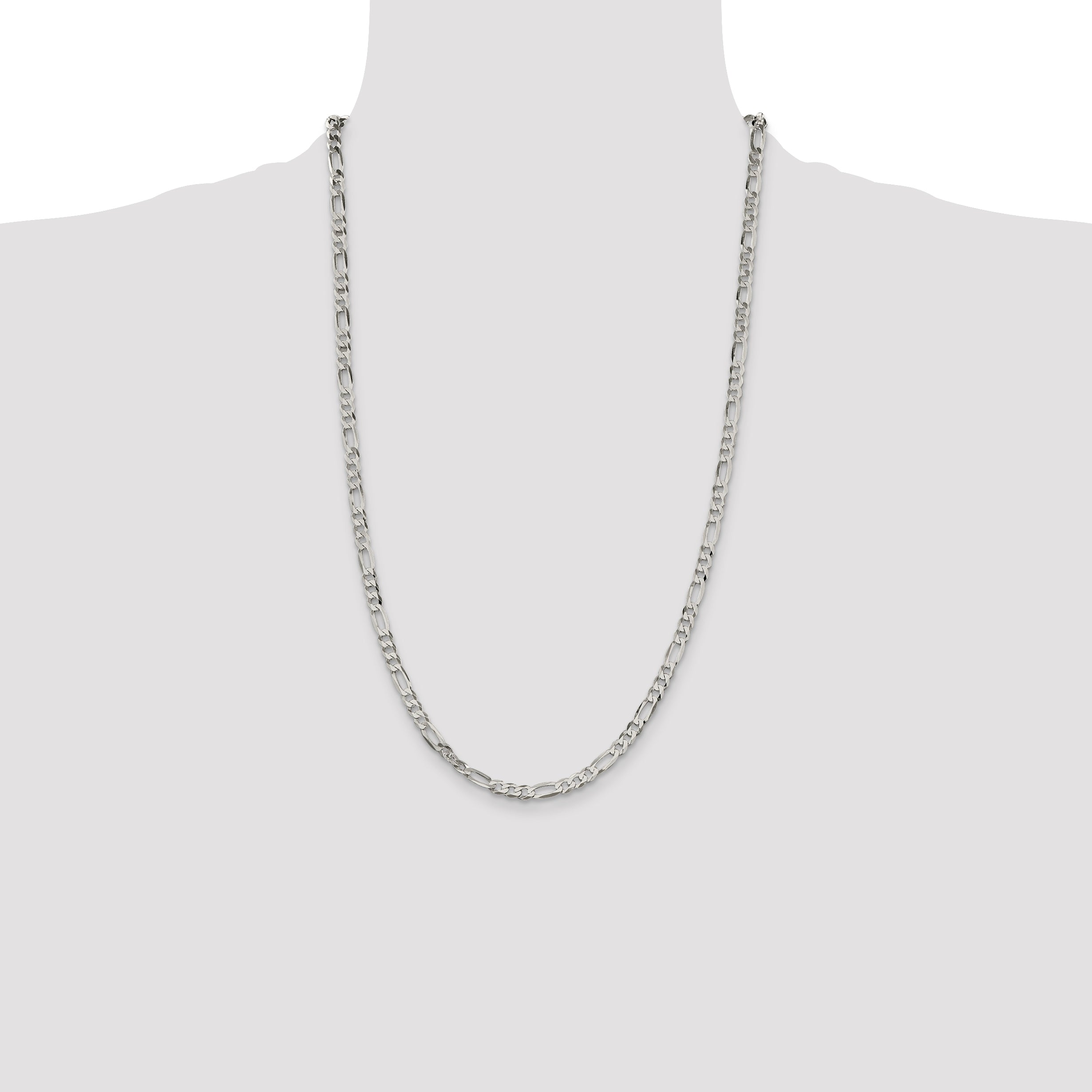 26 Inch Sterling Silver 4.5mm Lightweight Flat Figaro Chain