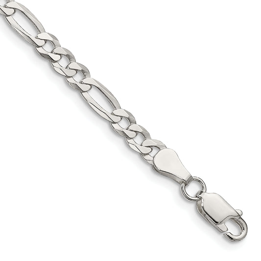 8 Inch Sterling Silver 4.5mm Lightweight Flat Figaro Chain