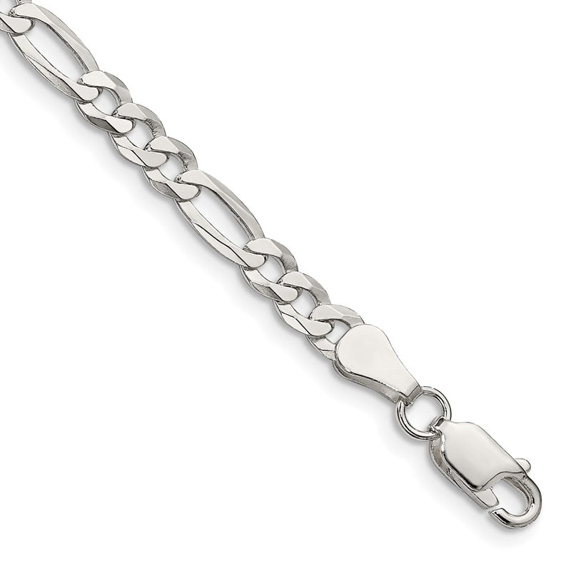 Sterling Silver 4.5mm Lightweight Flat Figaro Chain Anklet