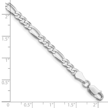 Sterling Silver Rhodium-plated 4.5mm Lightweight Flat Figaro Chain Anklet