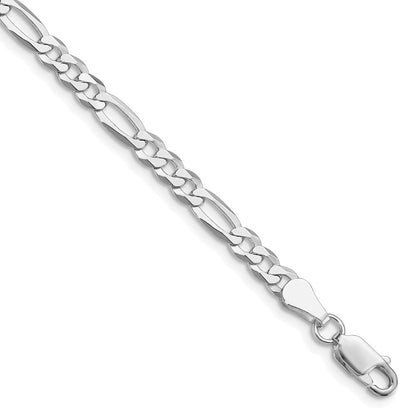 Sterling Silver Rhodium-plated 4.5mm Lightweight Flat Figaro Chain Anklet