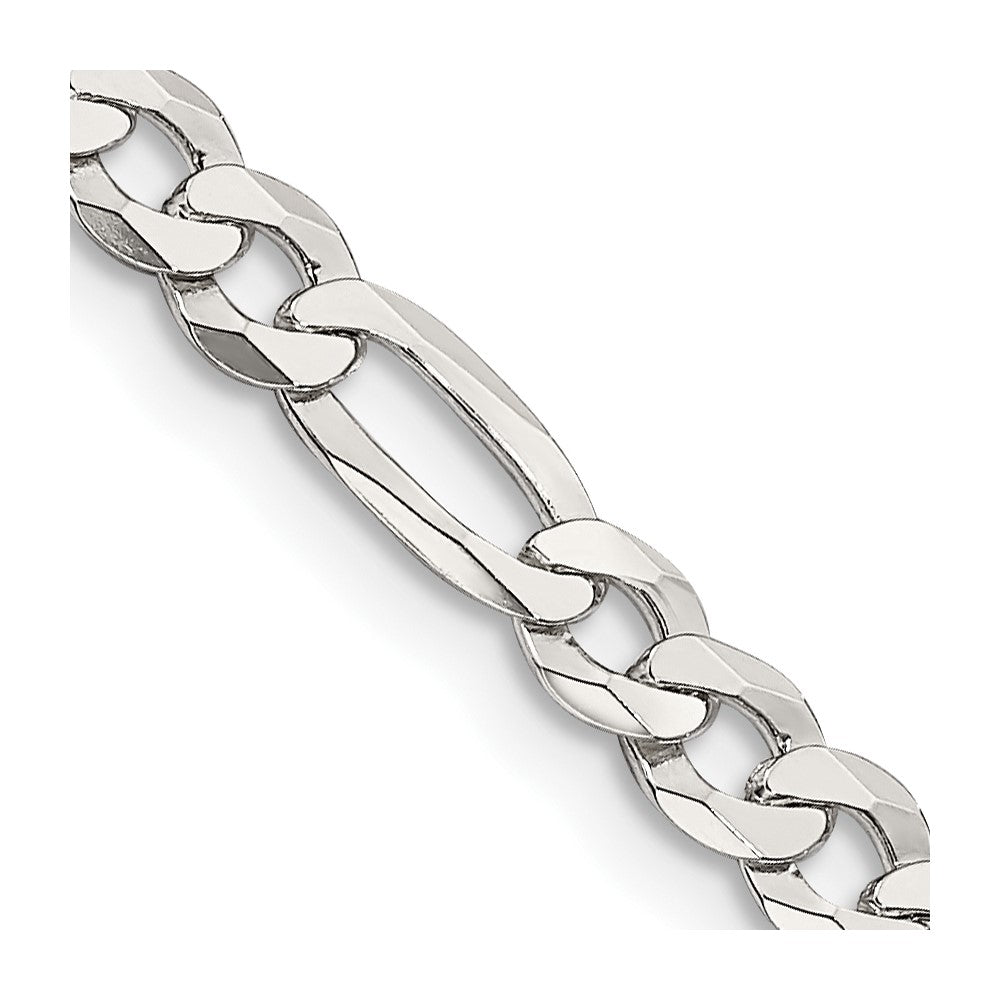 22 Inch Sterling Silver 4.5mm Lightweight Flat Figaro Chain Necklace