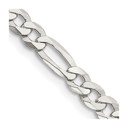 22 Inch Sterling Silver 4.5mm Lightweight Flat Figaro Chain Necklace
