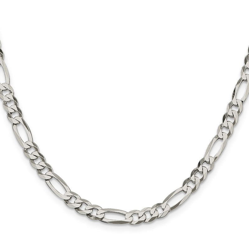 22 Inch Sterling Silver 5.5mm Lightweight Flat Figaro Chain Necklace