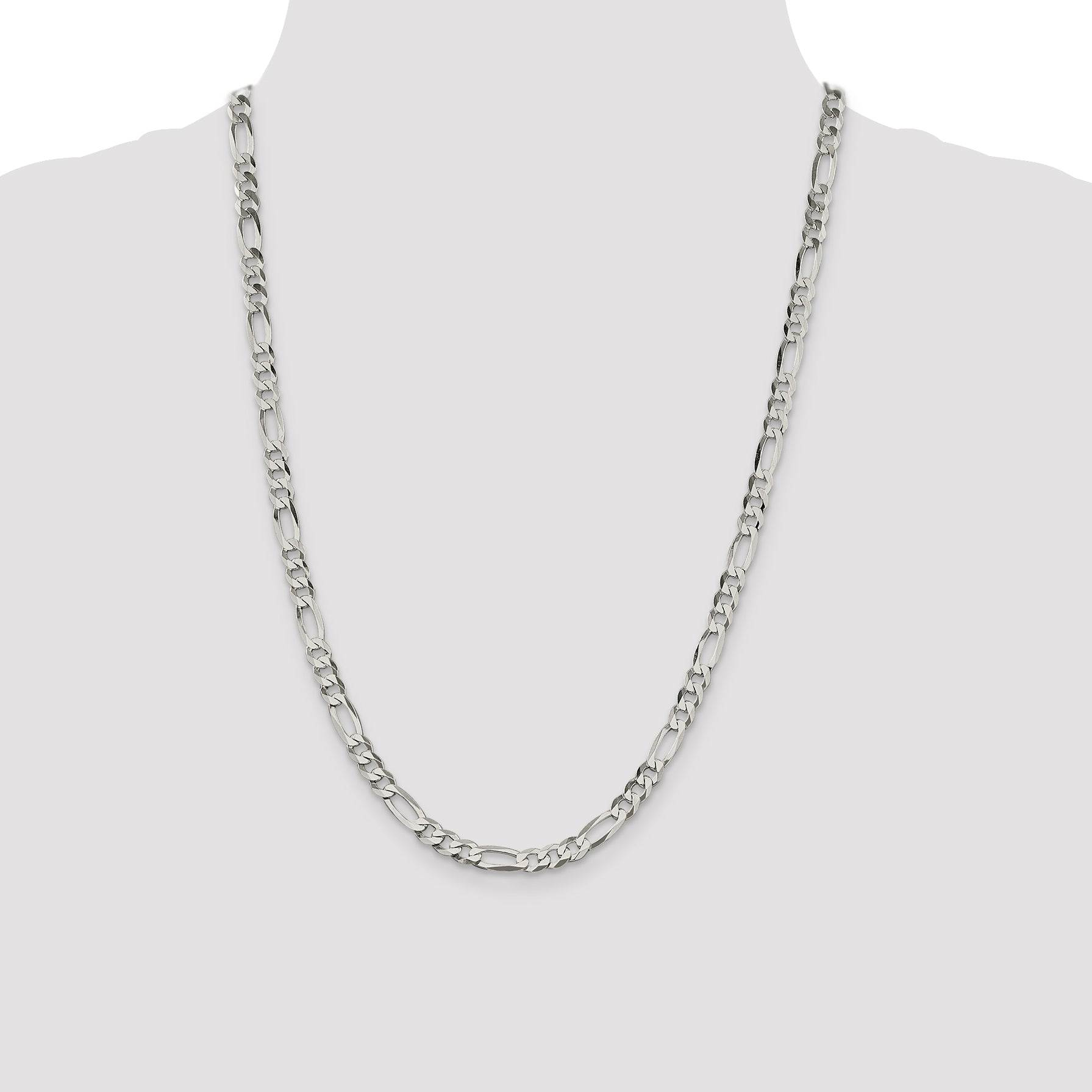 24 Inch Sterling Silver 5.5mm Lightweight Flat Figaro Chain
