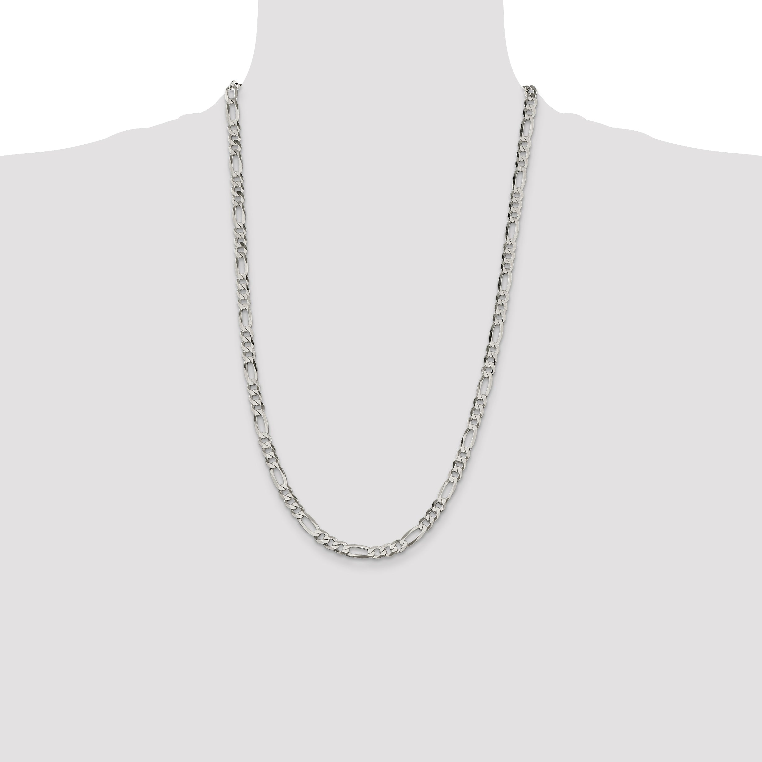 26 Inch Sterling Silver 5.5mm Lightweight Flat Figaro Chain
