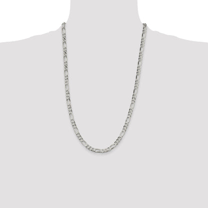 26 Inch Sterling Silver 5.5mm Lightweight Flat Figaro Chain