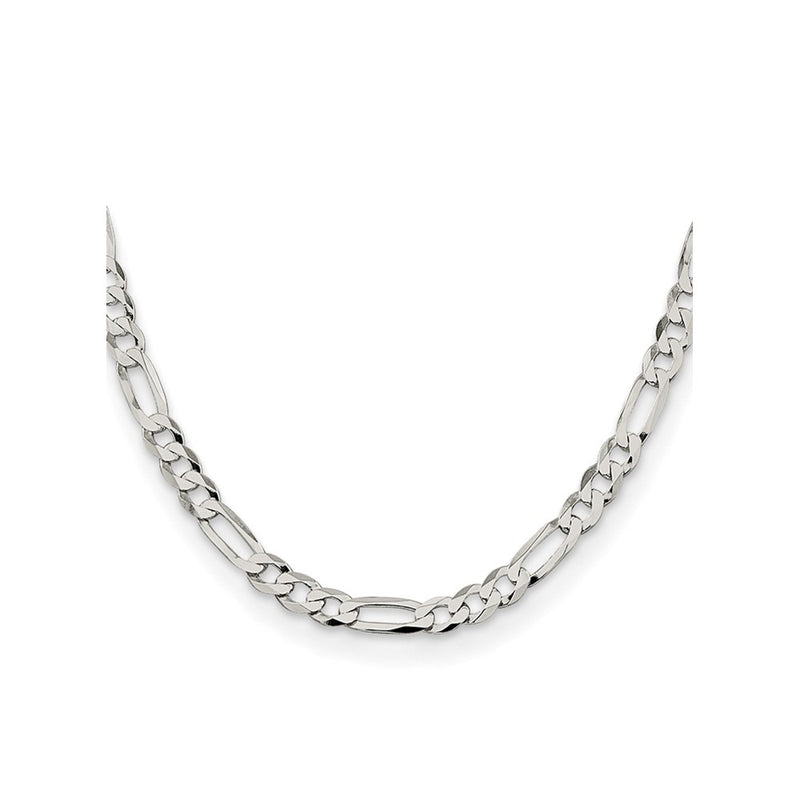 Sterling Silver 7.0mm Lightweight Flat Figaro Chain Necklace