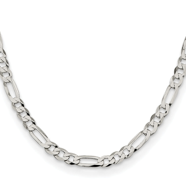 22 Inch Sterling Silver 7.0mm Lightweight Flat Figaro Chain