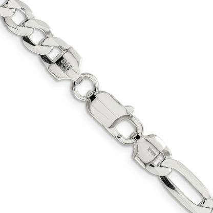 24 Inch Sterling Silver 7.0mm Lightweight Flat Figaro Chain